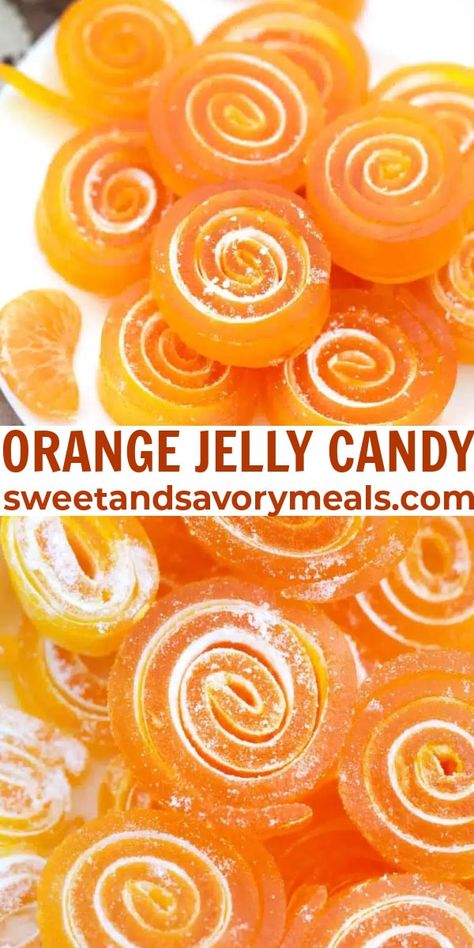 Orange Jelly Candy is made with only four ingredients, including fresh orange juice, it tastes incredible and looks very festive! Jelly Candy Recipe, Candied Fruit Recipes, Orange Jelly, Halloween Breakfast, Fresh Orange Juice, Jelly Candy, Savory Meals, Candy Recipe, Homemade Sweets