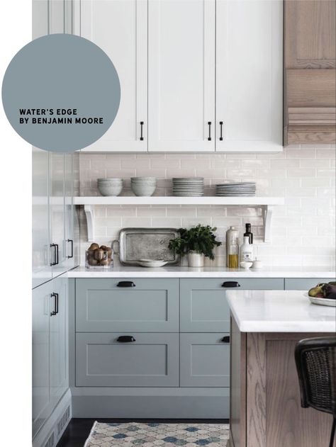 Blue Gray Paint Colors, Blue Gray Paint, Grey Paint Colors, Trendy Living Rooms, Kitchen Cabinet Colors, Grey Kitchen, Kitchen Redo, Kitchen Paint, Counter Tops