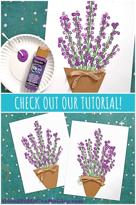 Purple Crafts, Painted Lavender, May Crafts, Q Tip Painting, Lavender Crafts, Plant Crafts, Crafts For Seniors, Mothers Day Crafts For Kids, Q Tip