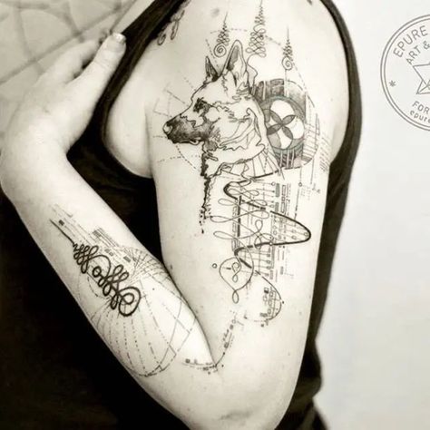 14 Gorgeous German Shepherd Tattoo Designs! - Page 2 of 4 - PetPress Gsd Tattoo, German Shepherd Tattoo, Alex Tattoo, Shepherd Tattoo, Tattoo Wolf, Best Tattoo Ever, Dog Memorial Tattoos, Special Tattoos, Sugar Skull Tattoos