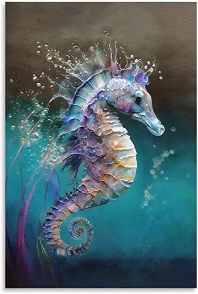 Seahorse Paintings, Sea Horse Painting, Sealife Art, Seahorse Painting, Seahorse Decor, Sea Life Creatures, Aquarium Live Wallpaper, Blue Mussel, Colorful Animal Paintings