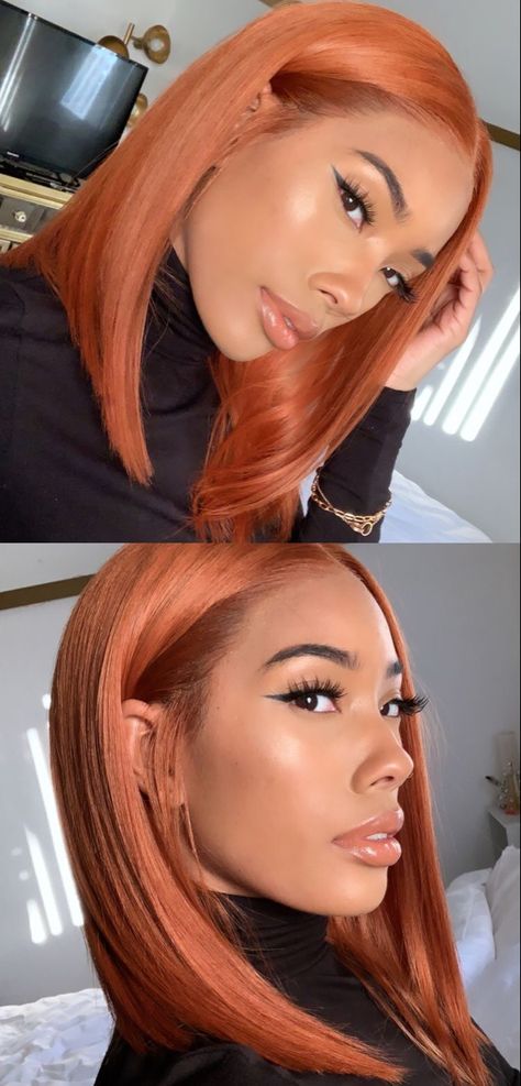 Rusty Orange Hair, Black Girls Hair Color Ideas, Burnt Orange Hair On Black Women, Pelo Color Cobre, Black And Orange Hair, Burnt Orange Hair Color, Burnt Orange Hair, Hair Colors For Black Women, Hair Ginger