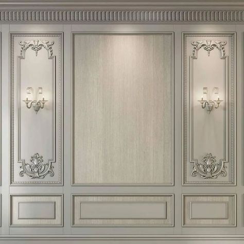 Wall Decoration Ideas ✨️ #walldecor #walldesign #walllightdesign #walldecorationforlivingroom #homedesignsdworld #explorepage #explore #latestdesigns French Molding Door, Fretwork Panels For Furniture, Wallpaper In Panel Moulding, Mirrors With Crown Moulding On Top, Victorian Fabric Walls With Padded, Framed French Wallpaper Panels, Picture Frame Molding Wood, Furniture Mouldings Appliques, French Wall Design Living Rooms