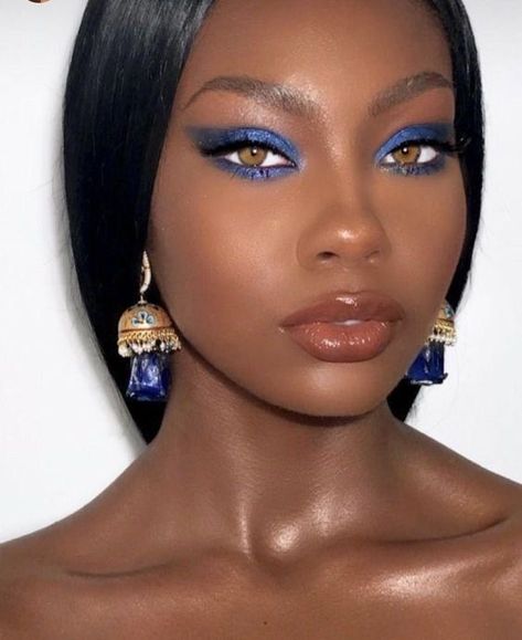 2023 Makeup Looks Black Women, Blue Lipstick Makeup Black Women, Navy Blue Eyeshadow Looks Black Women, Dark Skin Blue Makeup, Blue And Gold Makeup Looks Black Women, Dark Blue Makeup Looks Black Women, Blue Smokey Eye Makeup Black Women, Blue Waterline Makeup Black Women, Navy Blue Makeup Looks Black Women