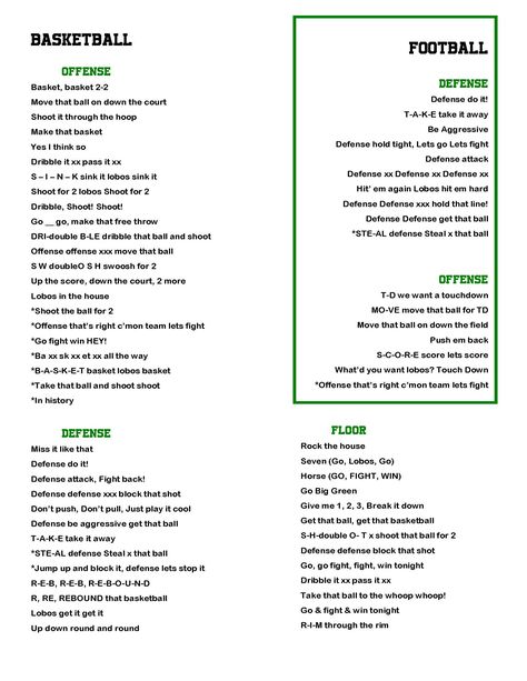 JSA football & basketball chants sheet Cheerleading Chants Football, Football Sideline Cheers, Cheers And Chants Cheerleading, Basketball Chants Student Section, Sideline Cheer Chants Basketball, Middle School Basketball Cheers, Basketball Cheers And Chants Words, Sideline Cheers For Football, Cheer Chants Basketball
