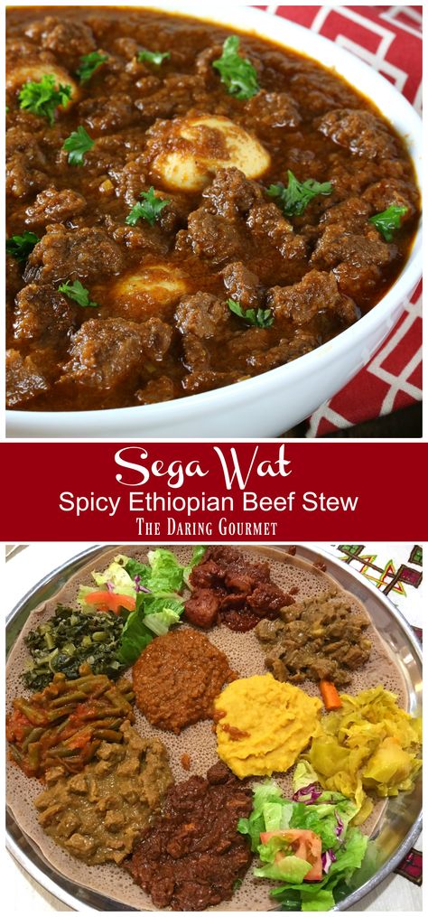 Authentic Sega Wat (Spicy Ethiopian Beef Stew).  daringgourmet.com Gourmet Beef Stew, Ethiopian Cuisine, Mapo Tofu, Beef Stew Crockpot, African Cooking, Ethiopian Food, Nigerian Food, Red Onions, Goulash