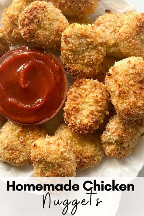 Homemade Chicken Nuggets with Ground Chicken Ground Chicken Nuggets Recipe, Chicken Nuggets With Ground Chicken, Ground Chicken Nuggets, Homemade Chicken Nuggets Baked, Healthy Chicken Nuggets, Chicken Nuggets Recipe, Turkey Ideas, Baked Chicken Nuggets, Homemade Chicken Nuggets