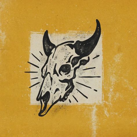 Firman | Vintage Design & Illustration | Cow skull - Feel free to contact me for freelance project 📧 nonsixtydesign@gmail.com - ©️ 2023 NONSIXTY . . . . . . #distressedunrest… | Instagram Skull Cow Tattoo, Vintage Ink Drawing, Vintage Linocut Illustration, Animal Heads Drawing, Western Lino Print, Western Skull Drawing, American Traditional Longhorn Tattoo, Beer Vintage Illustration, Cow Skull Art Drawing