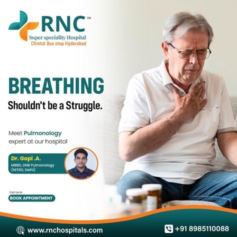 Breathing shouldn't be a struggle. Meet Pulmonology expert at our hospital For more information: Call us: +91 89851 10088 #rnchospital #rncmultispecialityhospital #multispecialityhospital #superspecialityhospital #emergencyservices #breathing #breathingproblem #pulmonology Medical Ads, Pulmonary Function Test, Eye Hospital, Hospital Marketing, Pulmonology, Breathing Problems, Digital Marketing Design, Creative Advertising Design, Sparkly Wedding