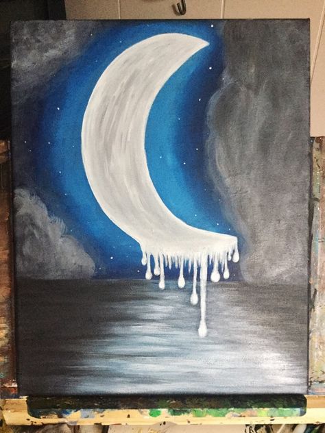 Melting moon painting Moon Painting, Expressionism Art, Moose Art, Celestial Bodies, Moon, Animals, Quick Saves, Art