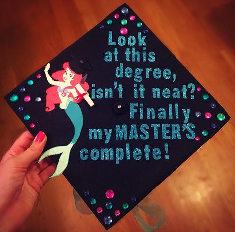 Ariel Mermaid Graduation Cap designed by Renee Conlin Mermaid Graduation Cap, Social Work Graduation Cap, Little Mermaid Quotes, Graduation Cap Designs College, Diy Graduation Decorations, Disney Graduation Cap, Teacher Graduation Cap, Creative Graduation Caps, Disney Graduation