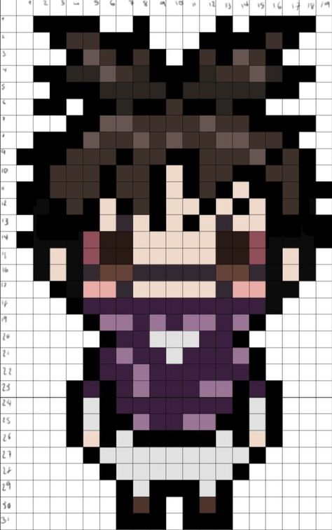 Anime Grid Art, Megumi Pixel Art, Jjk Pixel Art Grid, Jjk Perler Beads, Jjk Pixel Art, Anime Pixel Art Grid, Pixel Art Pattern Anime, Anime Perler Bead Patterns, Minecraft In Real Life