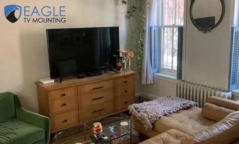 Guest Room Tv Ideas, Guest Bedroom With Tv, Bedroom Turned Into Tv Room, Tv In Bedroom Ideas On Dresser, Tv Placement In Bedroom, Tv Above Dresser Bedroom, Tv Set Up Bedroom, Bedroom With Tv Ideas, Tv Over Dresser In Bedroom