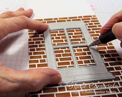 Make a Realistic See Through Window Card! - Kittie Kraft Window Frame Cards, Window Cards Handmade, Cards With Windows, Brick Wall Stencil, Make A Window, Rubber Stamping Techniques, Cardmaking Techniques, Friend Cards, Tracker Ideas