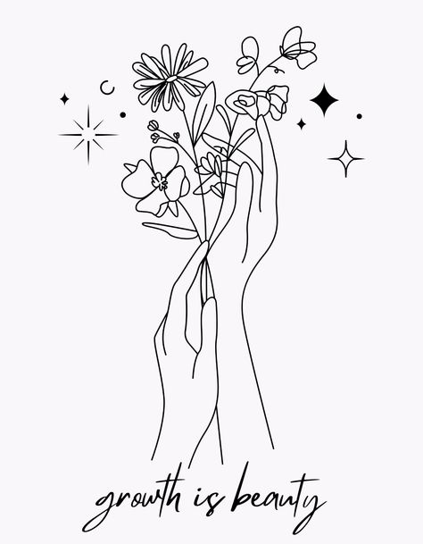 growth is beauty digital download, inspirational quote, flowers, Mystic Symbols, Small Canvas Paintings, Hand Embroidery Patterns, Line Art Drawings, Lower Back Tattoos, Diy Art, Adult Coloring, Sticker Design, Art Tattoo