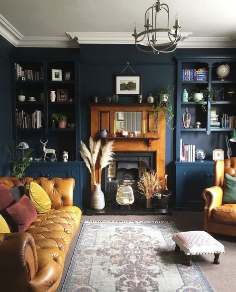 Eccentric Boho Decor, Jewel Toned Office Space, Dark Eccentric Decor, Moody Living Room Jewel Tones, Dark Home Library, Eccentric Apartment, Jewel Tones Interior Design, Eccentric Living Room, Jewel Tone Living Room