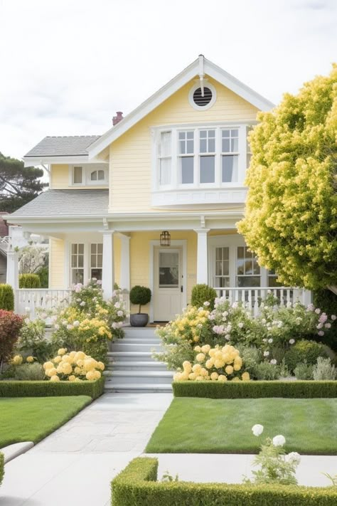 Yellow House Exterior, Pastel House, Casas The Sims 4, Yellow House, Yellow Houses, Casa Exterior, Cute House, Farmhouse Exterior, House Exteriors