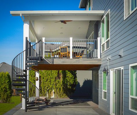 Patio Under Decks, Mansion Homes, Second Story Deck, Second Floor Balcony, Deck Remodel, Covered Patio Design, Patio Deck Designs, Exterior Stairs, Deck Stairs