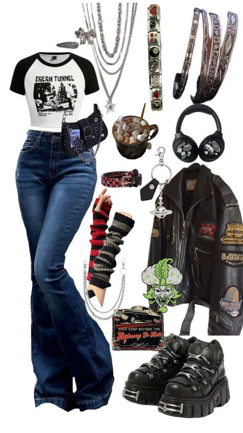 icp, insane clown posse, AC/DC, Metallica.. Metallica Fashion, Scene Kid Outfits, Grungy Outfit, Trashy Outfits, Clown Posse, Insane Clown Posse, Insane Clown, Body Outfit, Rock Outfits