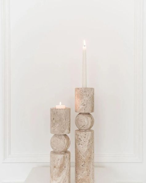 Stone Candle Holder, Stone Candles, Travertine Stone, Taper Candles, Candle Set, Tealight, Mykonos, Neutral Color, Marrakech