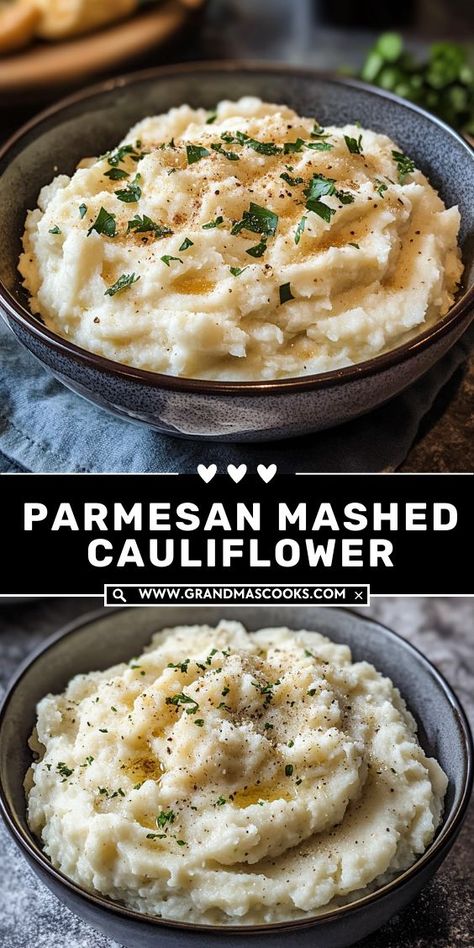 A rich, creamy mashed cauliflower dish with Parmesan cheese and herbs. Perfect for low-carb diets and packed with taste! Mashed Cauliflower Recipe Healthy, Mashed Cauliflower With Cheese, Creamy Cauliflower Mash, Mashed Cauliflower From Frozen Riced, Creamed Cauliflower Recipe, Riced Cauliflower Mashed Potatoes, Cauliflower Mash Recipes, Mashed Cauliflower Recipes, Cauliflower Side Dishes