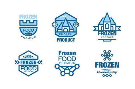 Frozen Product Logo or Badge with Snowflake and Cold Blue Symbol Vector Set. Refrigerated Food Company Emblem Concept Logo Frozen Food, Frozen Food Labels, Blue Symbol, Product Logo, Food Ad, Premium Food, Premium Product, Badge Logo, Company Meals