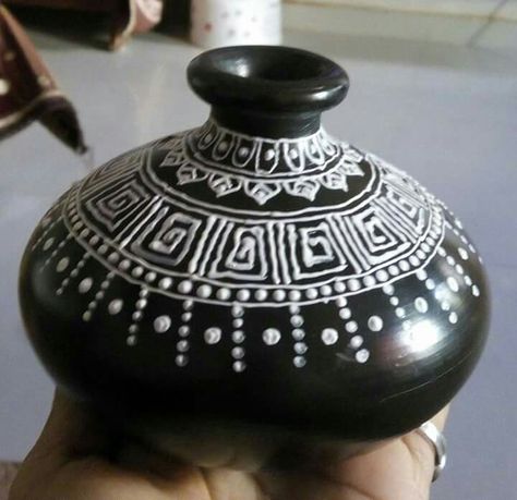 Pin by Yukta on pot painting | Pottery designs, Pottery painting designs, Pottery painting Madhubani Art On Pots, Matka Design Pot, Black Pottery Painting, Warli Painting Ideas On Pots, Matka Painting Designs, Pot Designs Painted Indian, Clay Pot Painting Ideas, Terracotta Pot Painting Ideas, Pot Painting Ideas Creative