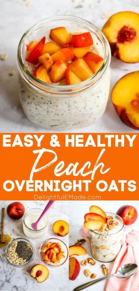 Peaches And Cream Overnight Oats, Peach Overnight Oats, Peach Healthy, Overnight Oats Recipe Easy, Best Overnight Oats Recipe, Blueberry Overnight Oats, Overnight Oatmeal Recipes, Easy Overnight Oats, Oat Recipes Healthy