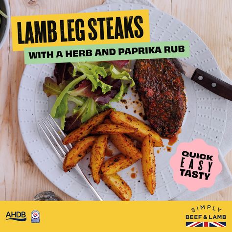 Look no further! Lamb leg steaks are a great choice for midweek meals - they're full of naturally delicious flavour and cook up in minutes. 👍 Tempted to give it a go? See our recipe for lamb leg steaks with a herb and paprika rub - perfect served with potato wedges and a fresh salad! Tap for full recipe & method Lamb Leg Steak Recipes, Lamb Leg Steak, Lamb Leg Recipes, Lamb Steaks, Dried Basil Leaves, Lamb Leg, Leg Of Lamb, Rub Recipes, Midweek Meals