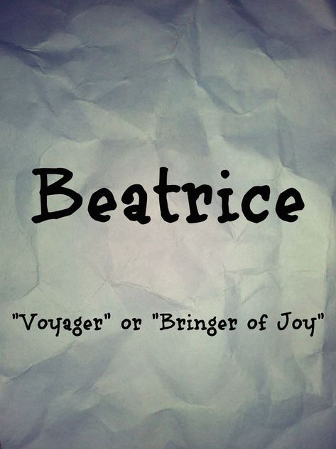 Name: Beatrice. Meaning: "Voyager" or "Bringer of Joy". Gender: Female. Name found in “Historical Names” by Elbie Atler. Credit to sarahs-history-place.blogspot.com. Beatrice Name, Historical Names, Female Character Names, Purple Vibe, Name Wallpaper, Name Meaning, Prayer Board, Cute Wallpaper For Phone, Character Names