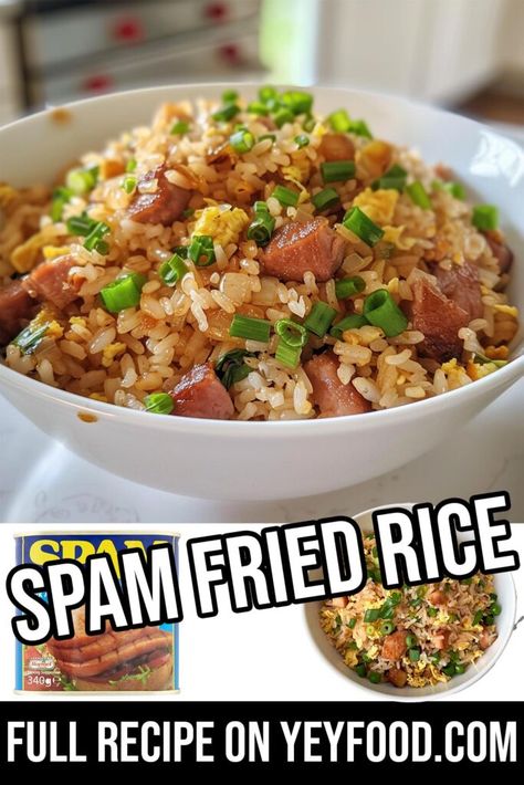 Spam Fried Rice Spam Meals, Asian Entrees, Spam Fried Rice, Hacks For Home, Spam Recipes, Flavorful Meals, Chicken Casserole Easy, Casserole Easy, Fluffy Eggs