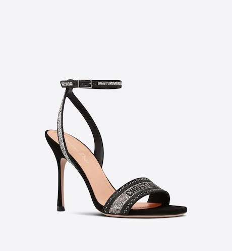 Dway Heeled Sandal Cotton Embroidered with Black Thread and Silver-Tone Strass | DIOR Dior Heels, Dior Star, Icon Shoes, Heels Collection, Dior Book Tote, Christian Dior Couture, Star Shoes, Dior Couture, Black Thread