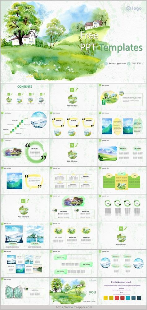 Fresh Watercolor Style PowerPoint Templates & Google slides Cute Powerpoint Templates Canva, Free Ppt Template Download Power Points, Watercolor Infographic, Power Point Templates Free Download, Template Powerpoint Free Download, Canva Powerpoint Template, Infographic Layout Templates, Presentation Design Ideas, Power Point Templates