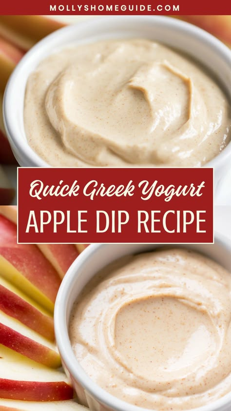 Indulge in a delicious and healthy snack with this irresistible Greek yogurt apple dip! Made with creamy Greek yogurt, this easy recipe is perfect for satisfying your sweet cravings guilt-free. The combination of tangy yogurt and crisp apples creates a refreshing pairing that will keep you coming back for more. Whether you're looking for a tasty afternoon pick-me-up or a nutritious dessert option, this dip is sure to hit the spot. Greek Yogurt Dip For Apples, Healthy Ranch Dip Greek Yogurt, Nonfat Greek Yogurt Dessert, Apple Dip With Greek Yogurt, Greek Yogurt Combinations, Dips Using Plain Greek Yogurt, Dip For Apples Healthy, Healthy Apple Dips, Apple And Yogurt Recipes