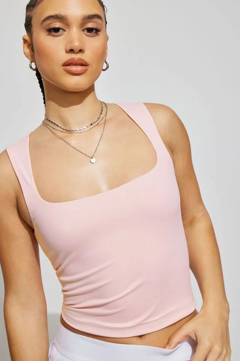 Amber Portrait Neck Tank Top, Chalk Pink Square Neck Tank Top, Trendy Tank Tops, Garage Clothing, Light Pink Tops, College Fits, Lace Outfit, Fire Fits, Pink Tank, Lace Tank Top