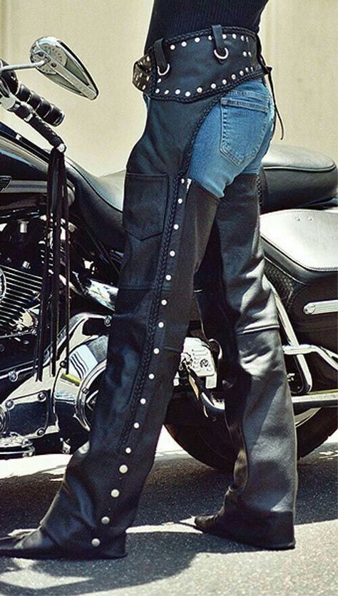 Sexy Hot Chaps Motorcycle Photoshoot, Rider Fashion, Biker Clothes, Motorcycle Clothes, Harley Gear, Motorcycle Wear, Motorcycle Chaps, Leather Chaps, Biker Wear