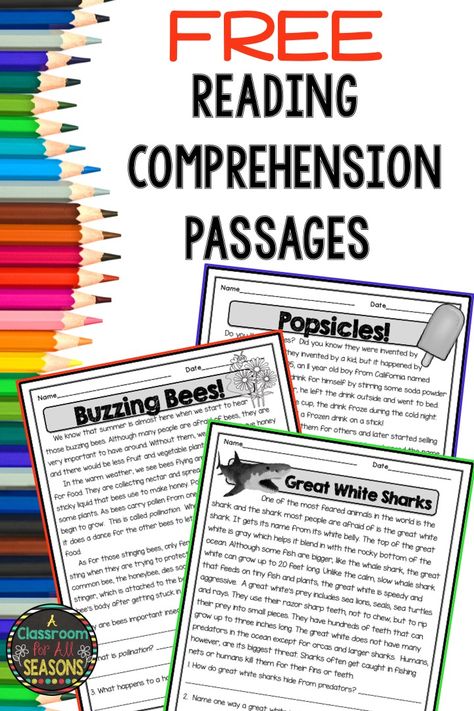 Free Reading Comprehension Worksheets, Past Continuous, Fluency Passages, Present Continuous, Third Grade Reading, Classroom Freebies, 5th Grade Reading, 4th Grade Reading, 3rd Grade Reading