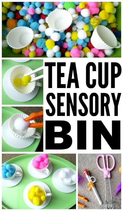 Sensory play allows children to learn through hands-on activities that stimulate their senses, and this Tea Cup Sensory Bin is one of many fabulous mothers day activities for kids! By using using pom poms and various fine motor tools, you and your little will enjoy hours of fun with this mess-free tea party fine motor activity! Children's Day Activities, Tea Party Activities, Mother's Day Theme, Children Day, Pom Crafts, Mother's Day Activities, Toddler Sensory, Tea Party Theme, Mother Love