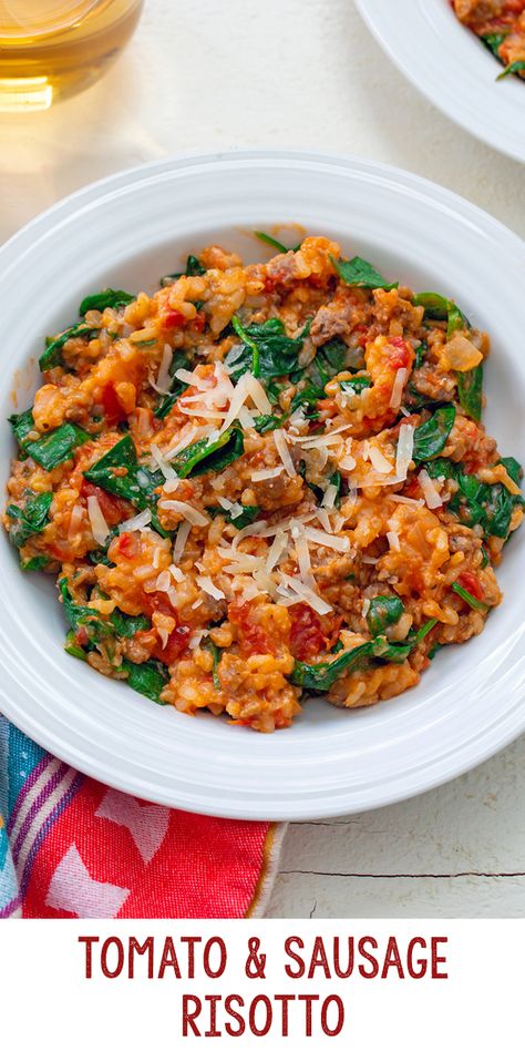 Tomato Risotto Recipes, Sausage Risotto, Vegetarian Risotto, Grains Recipes, Spinach Risotto, Easy Risotto, Risotto Recipes Easy, Tomato Risotto, Supper Ideas