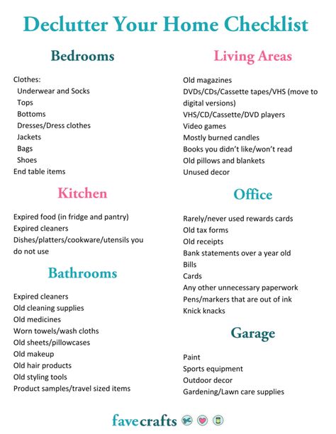 Declutter Your Home Checklist PDF | FaveCrafts.com Declutter Your Home Checklist, Home Checklist, Get Rid Of Stuff, Declutter Checklist, Candle Bags, Old Sheets, Old Pillows, Old Stuff, Weekly Cleaning