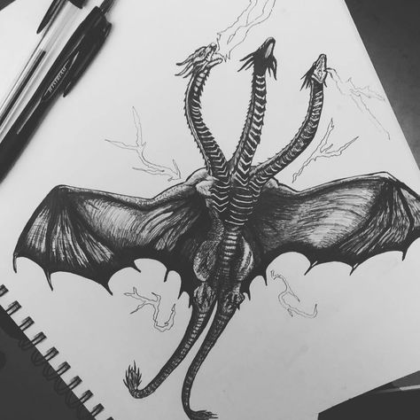 Ghidorah Sketch, King Ghidorah Drawing, Mothra Drawing, King Ghidorah Tattoo, Ghidorah Tattoo, King Ghidorah Art, Godzilla Tattoo Design, Mothra Tattoo, Ghidorah Art