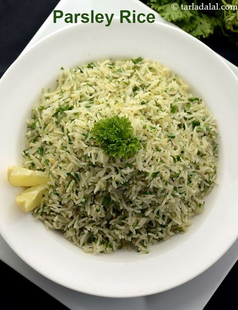 parsley rice recipe | quick parsley rice | Indian garlic parsley rice | Rice With Parsley, Parsley Rice Recipe, Healthier Sides, Parsley Rice, Garlic Loaf, Garlic Rice Recipes, Buttery Rice, Jasmine Rice Recipes, Parsley Recipes