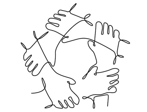 Team work continuous line five hands uni... | Premium Vector #Freepik #vector #collaboration #working-together #teamwork-hands #team-hands Hand Drawing Line Art, School Poster Ideas Creative, Integrity Illustration, Teamwork Aesthetic, Togetherness Illustration, Team Work Pictures, Collaboration Pictures, Teamwork Symbol, Team Work Illustration