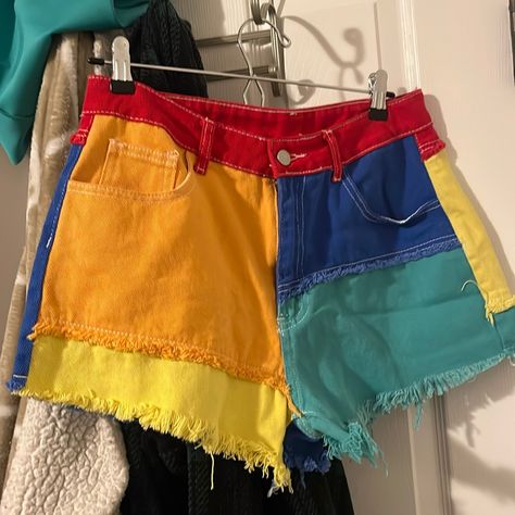 Super Cool 90s Style Shorts W/Perfect Fringe Detail & 90a Colors. On Trend. Nwot In Control Clothing, Tacky 80s Outfits, Colorful Thrift Outfits, Colorful 80s Outfits, 90s Nostalgia Aesthetic Outfits, Vintage Aesthetic Clothes, Cute Outfits Colorful, Colourful Clothes Aesthetic, Funky Colorful Outfits