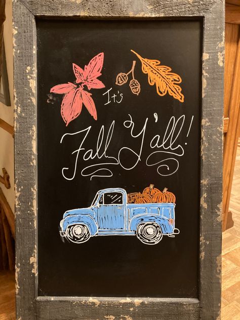 Fall theme Fall Blackboard Ideas Easy, Blackboard Fall Ideas, Chalk Fall Drawings, September Chalkboard, Fall Whiteboard Art, Autumn Blackboard, Chalk Boarder Designs Fall, Fall Chalk Art, Chalkboard Mural