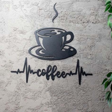 Wall Decor Coffee Shop, Coffee Shop Wall Art, Coffee Cup Wall Art, Coffee Chalkboard, Coffee Shop Wall, Coffee Shop Signs, Cafe Logo Design, Wall Art Coffee, Rustic Cafe