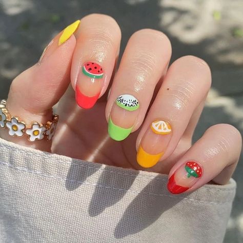 French Coffin, Bright Summer Nails, Short Coffin, Colored Acrylic, Summery Nails, Almond Shape Nails, Cute Summer Nails, Nails French, Nails Summer