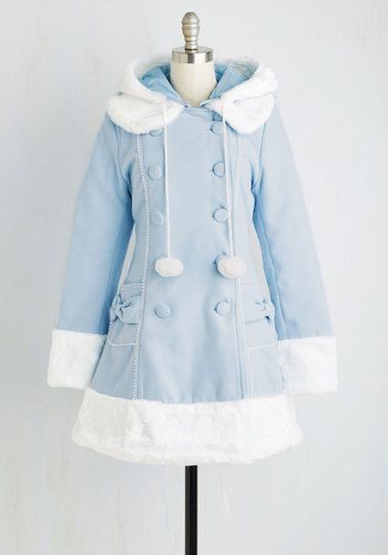 Pastel Blue Winter Outfit, Cute Blue Winter Outfits, Pastel Fall, Fit And Flare Coat, Blue Coat, Pastel Fashion, Vintage Coats, Crisp Air, Kawaii Fashion Outfits