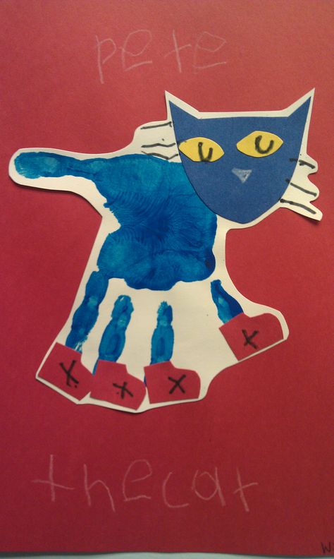 Hand Print Art, Cat Activity, Illustration Photo, Footprint Art, Pete The Cat, Handprint Crafts, Kindergarten Art, Handprint Art, Blue Cat