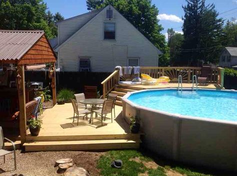 Backyard pool deck transition Swimming Pool With Deck, Pool With Deck, Decks Around Pools, Play Grounds, Above Ground Pool Deck, Pool Decking, Pool Deck Plans, Best Above Ground Pool, Swimming Pool Decks